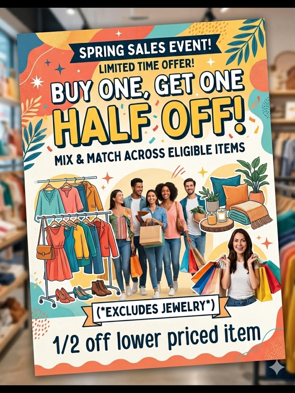 Spring Sales Event - Buy One Get One Half Off Lesser Value Item